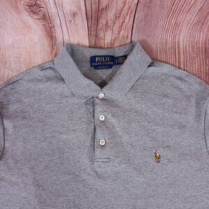 Polo Ralph Lauren Mens Large Classic Fit Short Sleeve Polo Shirt Flesh Pony Gray